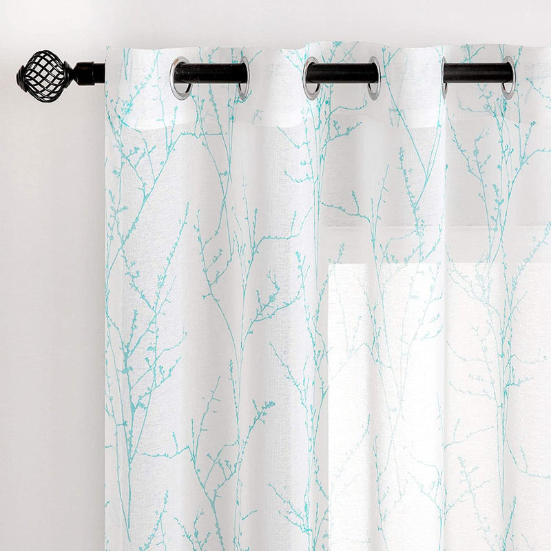 MIULEE Sheer Curtains 84 Inches Long Grommet Top Green Tree Branch White Curtain 2 Panels Window Curtains Tree Pattern for Living Room Home & Garden > Decor > Window Treatments > Curtains & Drapes MIULEE Light Blue 52"W*84"L 