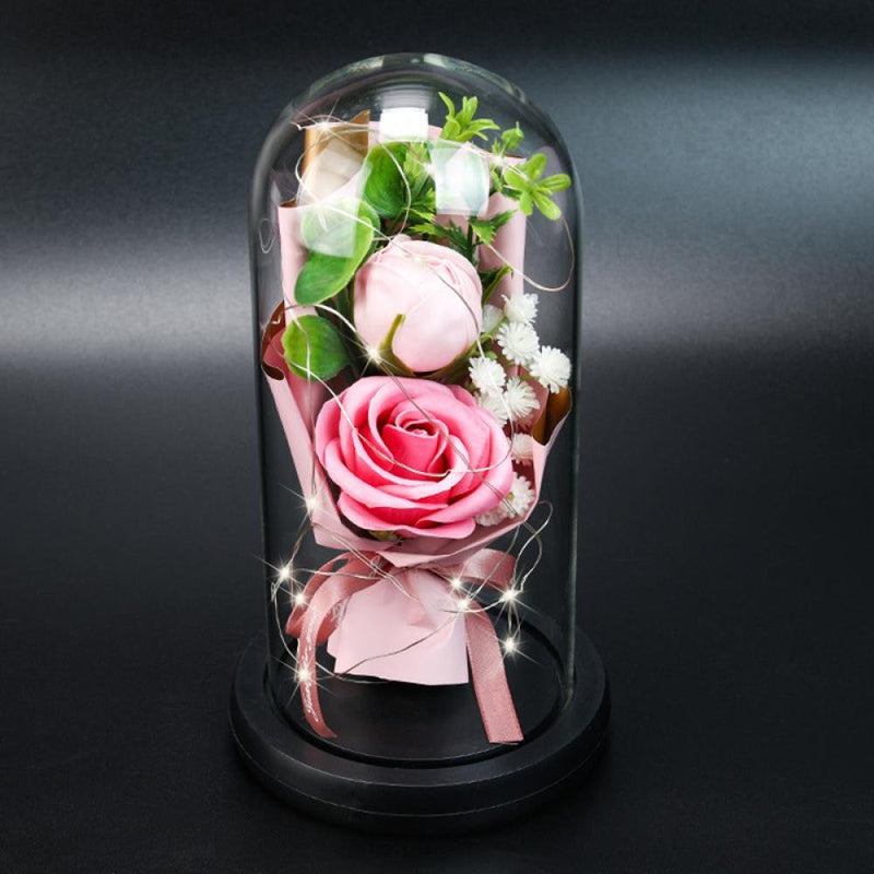 Rose in Glass Dome with Fairy Light String, Romantic Gifts for Girlfriend Wife Women Valentines Day, Mothers Day, Anniversary, Pink Rose Home & Garden > Decor > Seasonal & Holiday Decorations CN Pink  