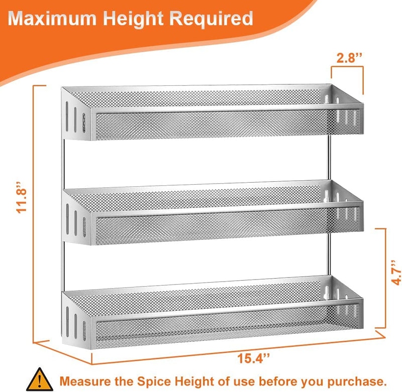 Kufutee 2 Pack Spice Rack Organizer, 3 Tier Wall Mounted Storage Rack Hanging Shelf for Kitchen Cabinet Cupboard Pantry Door Bathroom Shower Cosmetic ,Sliver Furniture > Shelving > Wall Shelves & Ledges Kufutee   