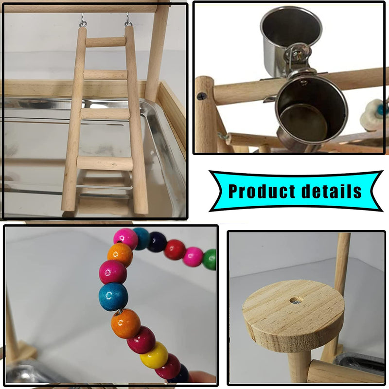 Parrots Playground, Bird Play Gym Wood Perch Stand Colours Revolving Climb Ladders Swing Chewing Toys with Parakeet Feeding Cups Exercise Activity Center for Conure Cockatiel Lovebirds(Include a Tray) Animals & Pet Supplies > Pet Supplies > Bird Supplies Hamiledyi   