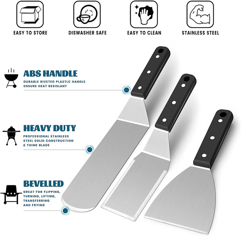 Hasteel 14Pcs Griddle Accessories Kit, Stainless Steel Metal Spatulas with Carrying Bag, Heavy Duty Griddle Tools Great for Flat Top Teppanyaki BBQ Cooking Grilling Indoor & Outdoor, Dishwasher Safe