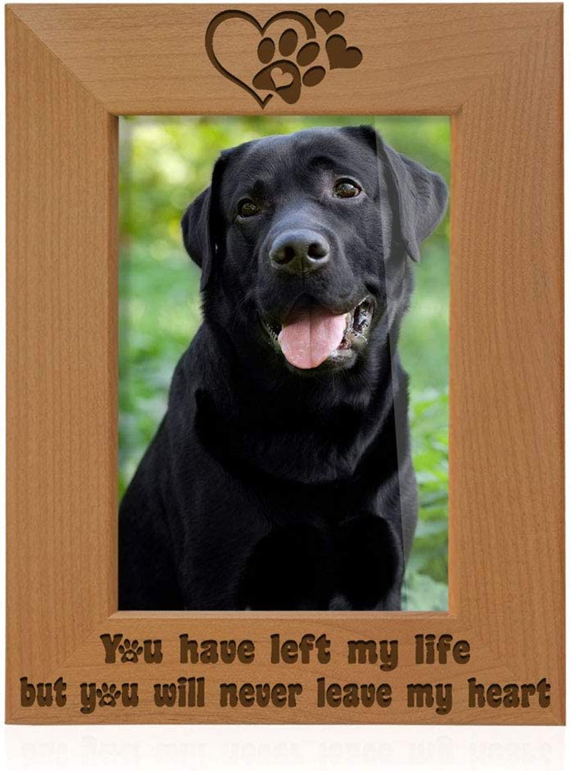 KATE POSH You Have Left My Life, but You Will Never Leave My Heart Natural Wood Engraved Picture Frame, Paw Prints on My Heart Memorial Gifts for Cat or Dog, Pet Sympathy Memory Gift (5X7 Vertical) Home & Garden > Decor > Picture Frames Kate Posh 4x6-Vertical  