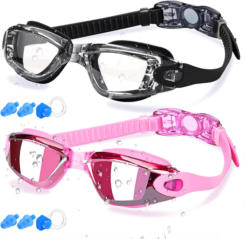Elimoons Swim Goggles for Men Women, Swimming Goggles anti Fog UV Protection, 2 Pack Sporting Goods > Outdoor Recreation > Boating & Water Sports > Swimming > Swim Goggles & Masks Elimoons 07.clear Black+mirrored Pink  