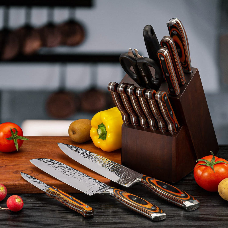 Knife Set, 15-Piece Kitchen Knife Set, Ultra Sharp German Stainless Steel Kitchen Knife Set with Block, Ergonomic Handle Full Tang Forged Gift with Premium Box Home & Garden > Kitchen & Dining > Kitchen Tools & Utensils > Kitchen Knives HOBO   