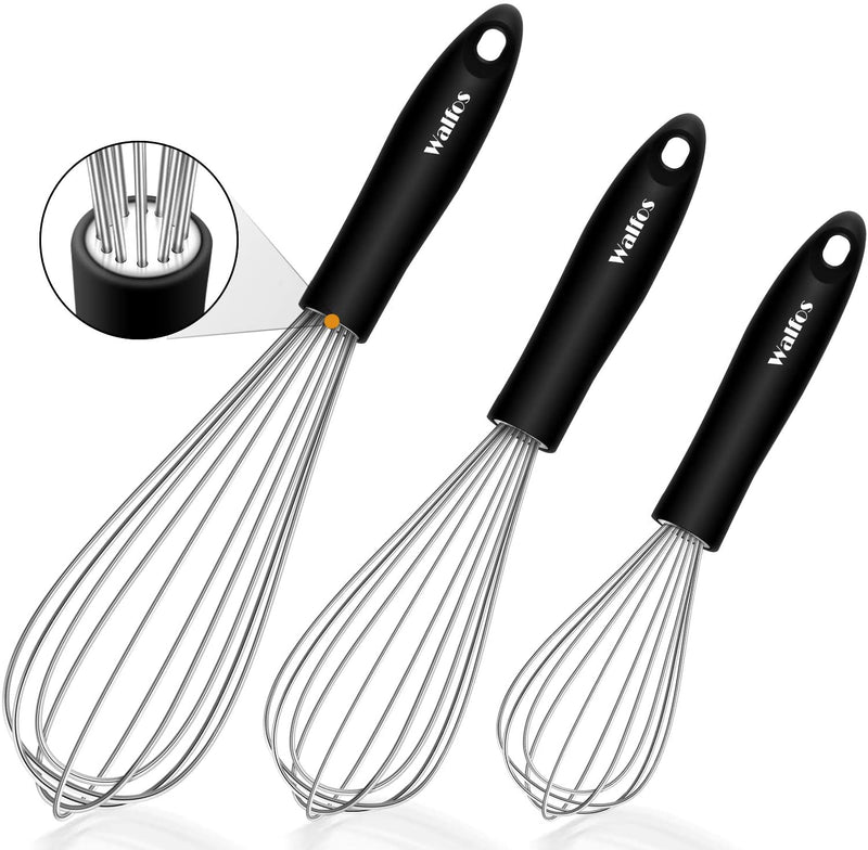 Stainless Steel Wire Whisk Set - 3 Packs Balloon Whisk, Thick Wire Wisk ＆ Strong Handles, Egg Frother for Cooking, Blending, Whisking, Beating and Stirring (8.5"+10"+11") Home & Garden > Kitchen & Dining > Kitchen Tools & Utensils Nobranded Wire Balloon Whisk 8.5+10+12 inch 