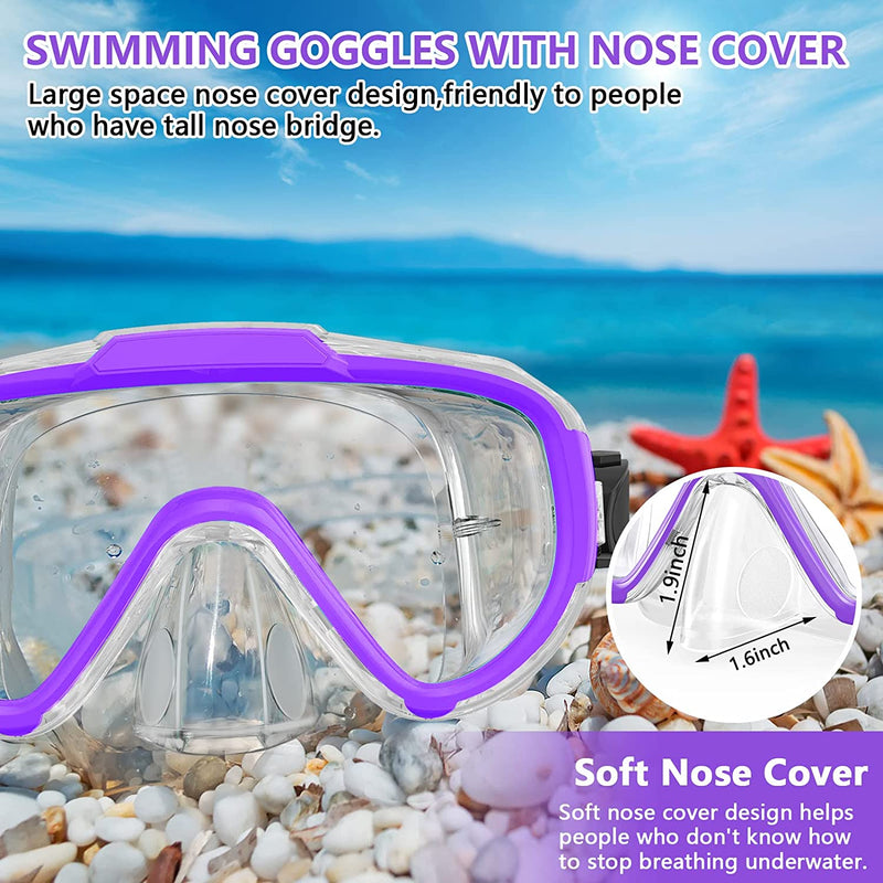 Norabidea Swim Goggles Adult, anti Fog Snorkel Diving Goggles, Clear View Tempered Glass Swimming Mask with Nose Cover Sporting Goods > Outdoor Recreation > Boating & Water Sports > Swimming > Swim Goggles & Masks Norabidea   