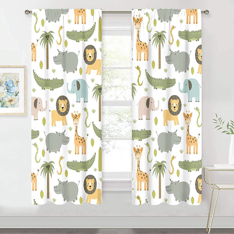 MESHELLY Baby Boy Nursery Jungle Safari Curtains 42(W) X 63(H) Inch Rod Pocket Kids Children Play Forest Lion Animal Printed Curtains for Living Room Bedroom Window Drapes Treatment Fabric 2 Panels Home & Garden > Decor > Window Treatments > Curtains & Drapes MESHELLY Safari Animals 29(W) x 63(H) 
