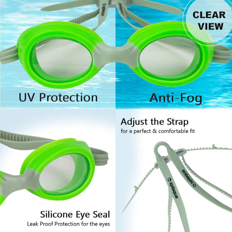 Splaqua Kids Swim Goggles for Boys, Girls- Adjustable Straps- UV Protection Swimming Goggle