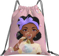 Fzryhaika African American Black Girl Print Drawstring Backpack Bag, Sports Gym Bag Sackpack String Bag for Girls Home & Garden > Household Supplies > Storage & Organization Fzryhaika Db-3  