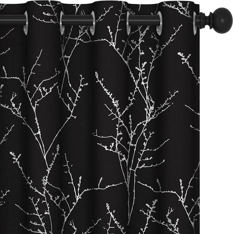Deconovo Thermal Blackout Curtains for Bedroom and Living Room, 84 Inches Long, Light Blocking Drapes, 2 Panels with Tree Branches Design - 52W X 84L Inch, Beige, Set of 2 Panels Home & Garden > Decor > Window Treatments > Curtains & Drapes Deconovo Black 52W x 63L Inch 