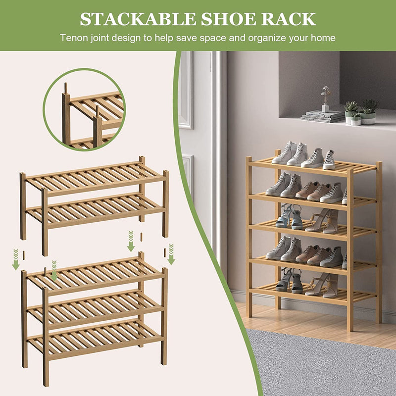 ROMGUAR CRAFT 3 Tier Bamboo Shoe Rack for Entryway, Small Wood Shoe Shelf Storage Organizer for Closet, Shoe Stand for Hallway, Stackable and Sturdy 27"X12"X21" Natural Home & Garden > Household Supplies > Storage & Organization ROMGUAR CRAFT   