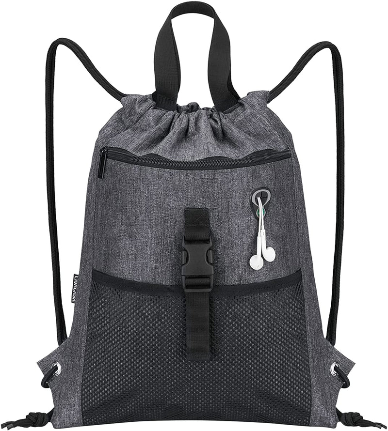 LIVACASA Drawstring Bag Gym with Pockets Sports Sack with Handle Drawstring Backpack Travel for Men Women Home & Garden > Household Supplies > Storage & Organization LIVACASA Grey  