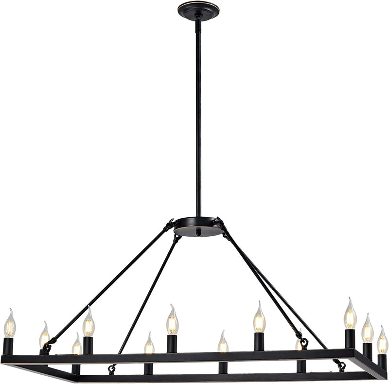 7 PANDAS Rustic Vintage Rectangle Farmhouse Chandelier, 12-Lights Antique Industrial Country Style Large Pendant Light Island Light for Dining Room, Kitchen, Hallways, Entryway, Living Room, W40'' Home & Garden > Lighting > Lighting Fixtures 7 PANDAS 40" dia  