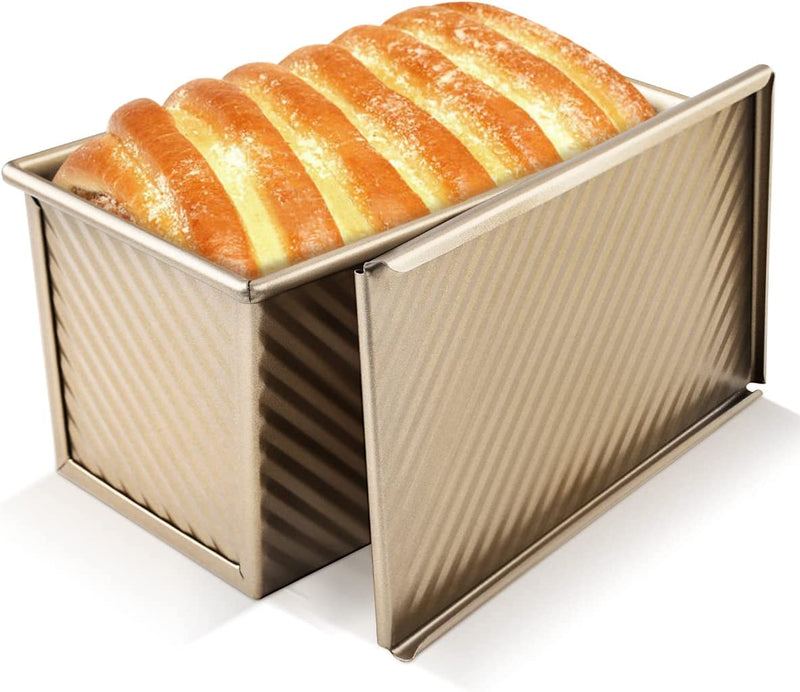 MOVNO Pullman Loaf Pan with Lid, Non-Stick Bread Pans for Baking, Unique Carbon Steel Toast Mold Bakeware, Loaf Pans for Baking Bread with Bottom Vent & Corrugated Surface, Easy to Clean Home & Garden > Household Supplies > Storage & Organization MOVNO 1.Gold  