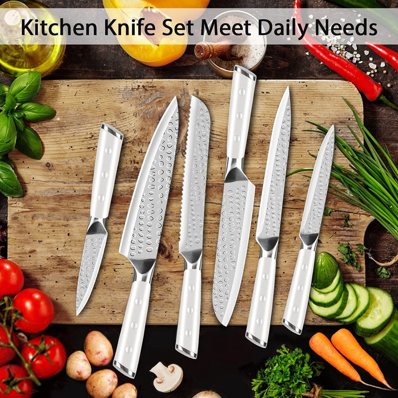 Knife Set with Block, 16-Piece Kitchen Knife Set, Manual Sharpener for Chef Knife Set, German High-Carbon Stainless Steel & Ultra Sharp Full Tang Forged Knives - White Home & Garden > Kitchen & Dining > Kitchen Tools & Utensils > Kitchen Knives fifame   