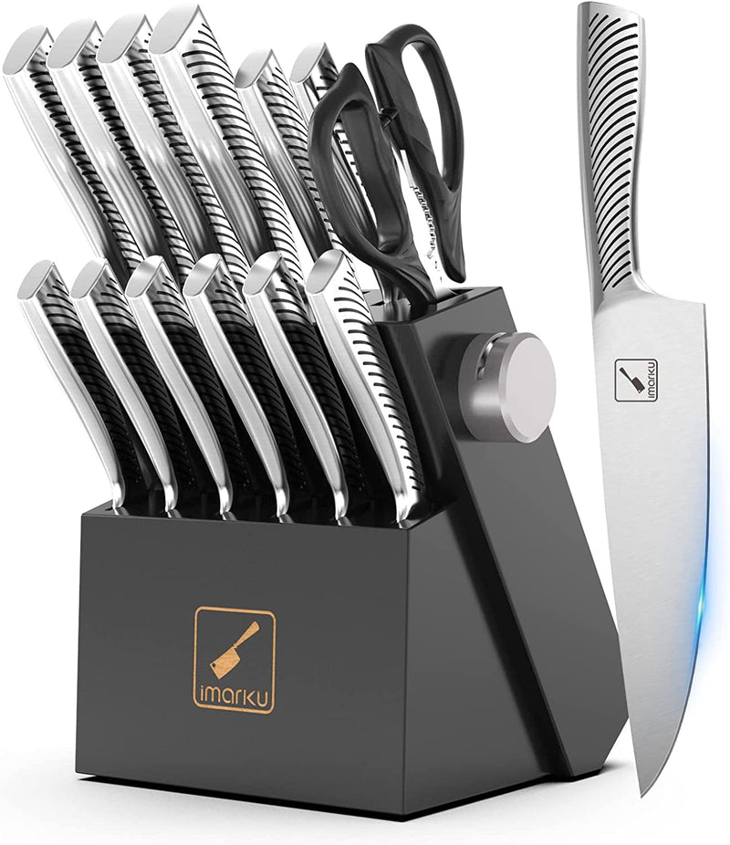 Kitchen Knife Set with Block, Imarku 14-Piece High Carbon Stainless Steel Knife Set, Dishwasher Safe Kitchen Knives, Chef Knife Set with Built-In Sharpener Ergonomic Handle, Christmas Gifts for Women Home & Garden > Kitchen & Dining > Kitchen Tools & Utensils > Kitchen Knives imarku 14-Piece Black Knife Set  