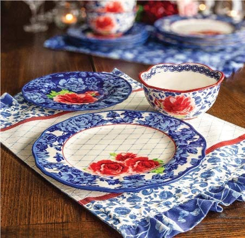 Heritage Floral 12-Piece Dinnerware Set - Includes Dinner Plates, Salad Plates and Bowls, Made of Durable Stoneware, Dishwasher and Microwave Safe