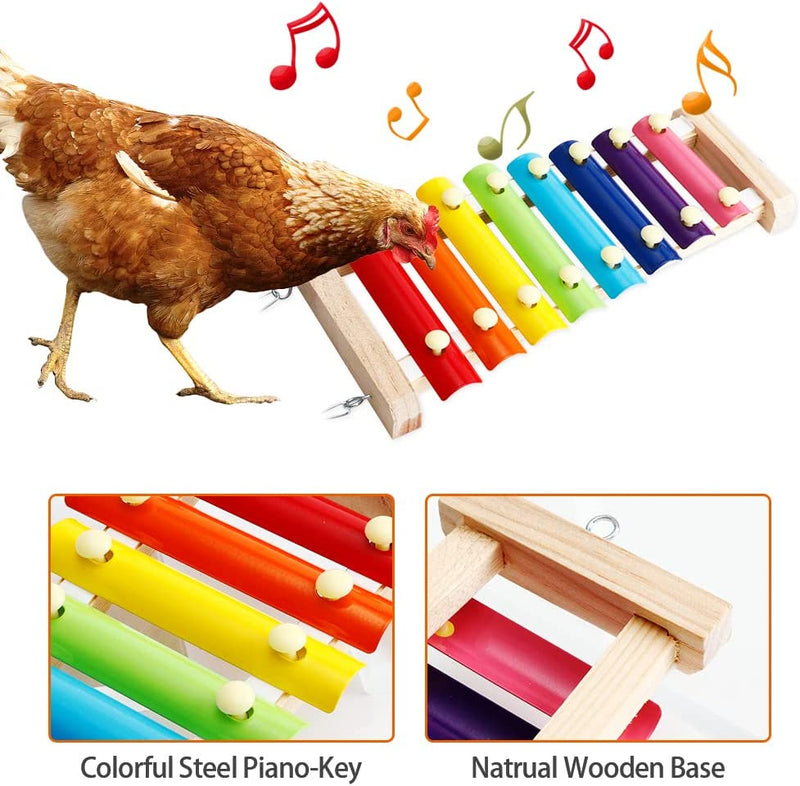 Cheefun 7Pcs Chicken Toys for Coop: Bird Hens Chicken Coop Accessory - Chicken Xylophone Mirror & Pecking Toys for Chicken Bird Parrot