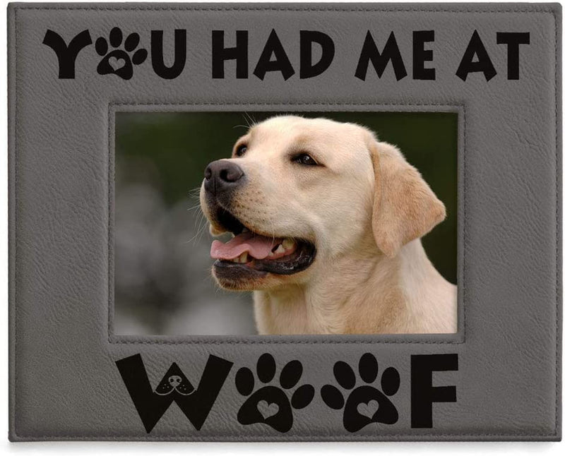 KATE POSH - You Had Me at WOOF Engraved Leather Picture Frame - Dog Lover Gifts, Birthday Gifts, Pet Memorial Gifts, New Puppy Gifts, Paws and Bones Decor (5X7-Horizontal) Home & Garden > Decor > Picture Frames KATE POSH 4x6-Horizontal  