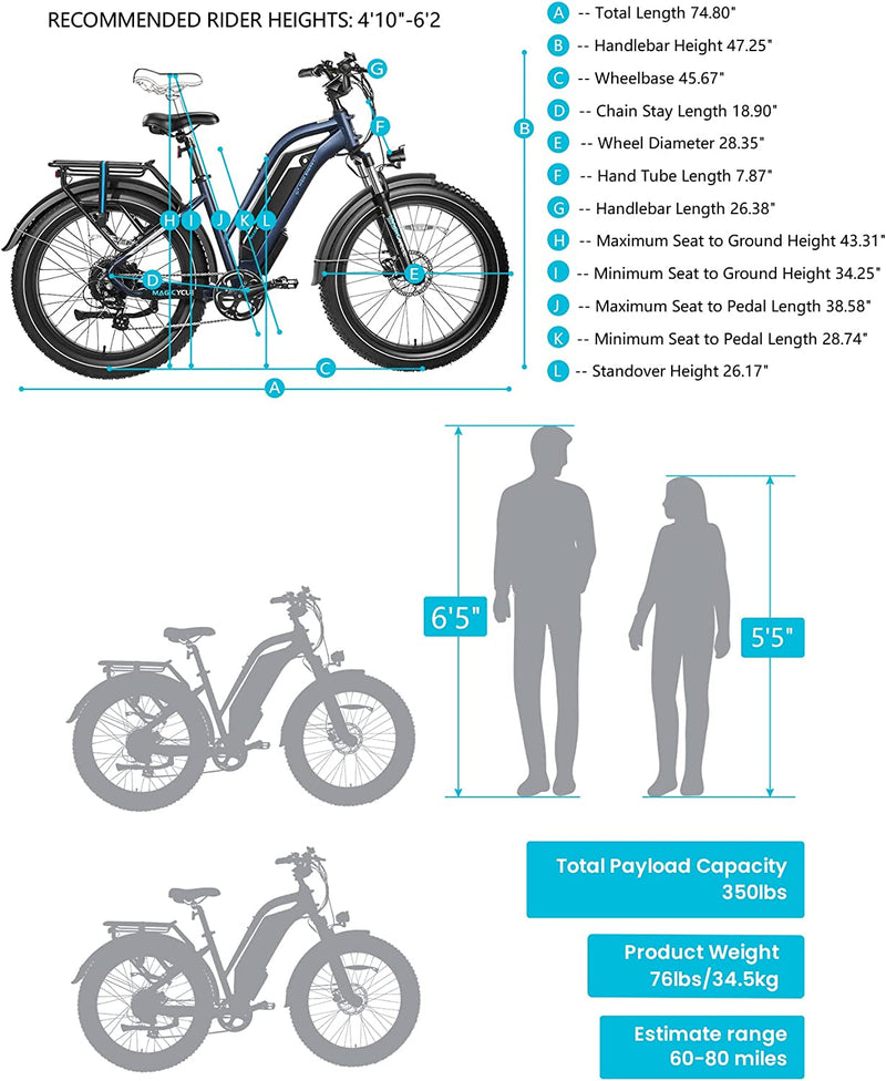 MAGICYCLE Fat Tire Electric Bike for Adults 750W Motor 52V 15AH/20AH Large Battery E Bike 26'' Fat Tire Electric Bike 25MPH 7-Speed up to Electric Mountain Bike Sporting Goods > Outdoor Recreation > Cycling > Bicycles MAGICYCLE   