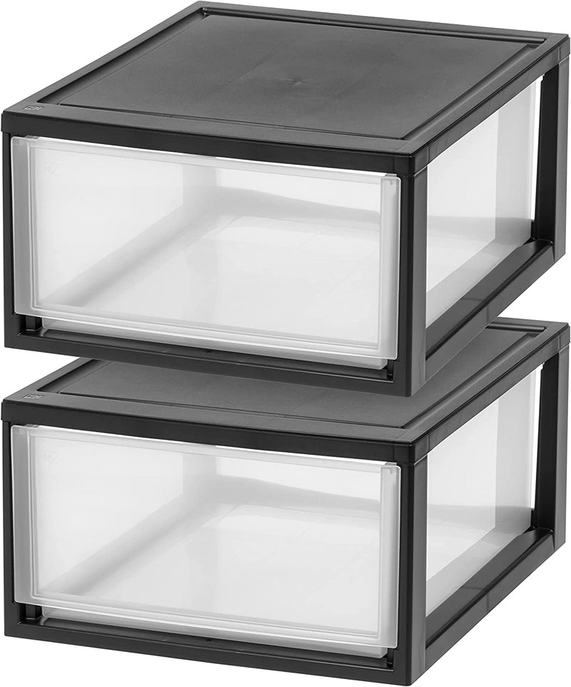 IRIS USA Stackable Storage Drawer, Plastic Drawer Organizer with Clear Doors for Pantry, Bedroom, Closet, Desk, Kitchen, Home and Office De-Clutter, Store Under-Sink, Shoes and Crafts - Black, 2 Pack Home & Garden > Household Supplies > Storage & Organization IRIS USA, Inc. Black Drawer 30 Qt. -2 Pack