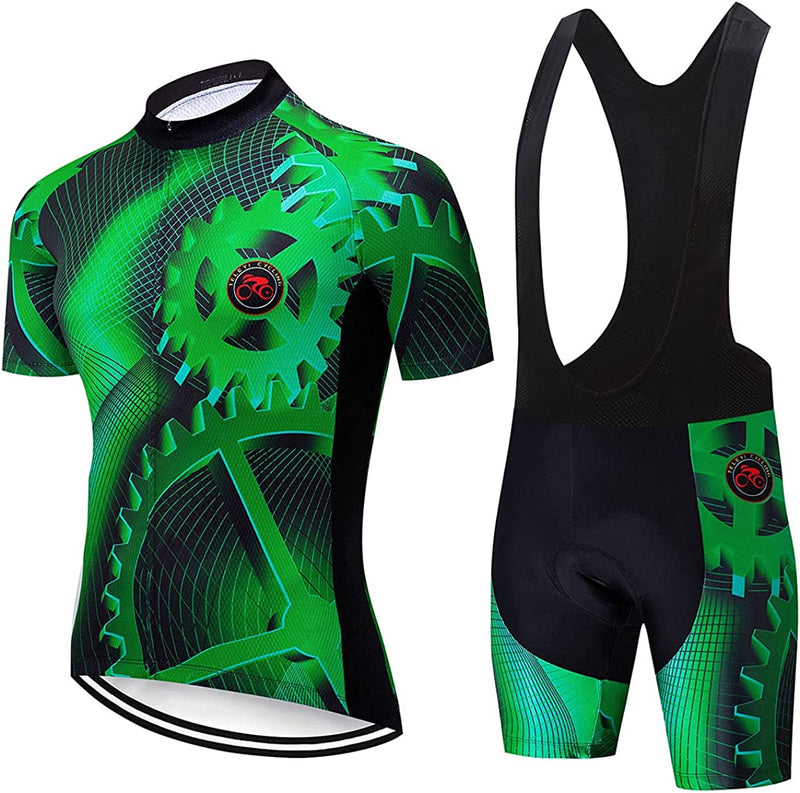 CHAOS MONKEY Men'S Cycling Jersey Set Biking Clothes Road Bike Shorts Padded Outfit Bicycle Shirts Short Sleeve MTB Sporting Goods > Outdoor Recreation > Cycling > Cycling Apparel & Accessories CHAOS MONKEY Greenblack X-Large 