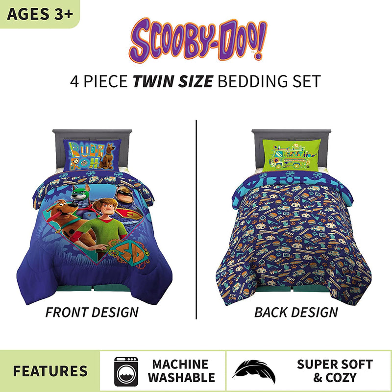 Franco Kids Bedding Super Soft Microfiber Comforter and Sheet Set, 4 Piece Twin Size, Scooby Doo Home & Garden > Linens & Bedding > Bedding Franco   