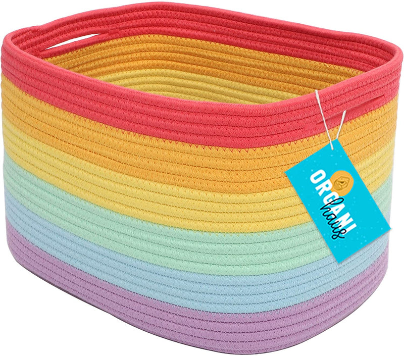 Organihaus 3-Pack Rope Rainbow Storage Baskets for Shelves | Rainbow Baskets for Classroom | Baby Basket for Nursery Storage | Rainbow Storage Bins & Toy Organizer | Colorful Baskets for Baby Room Home & Garden > Household Supplies > Storage & Organization OrganiHaus Full Rainbow 1-Pack 