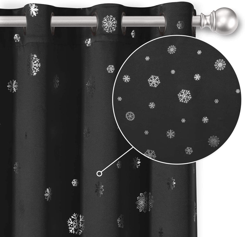LORDTEX Snowflake Foil Print Christmas Curtains for Living Room and Bedroom - Thermal Insulated Blackout Curtains, Noise Reducing Window Drapes, 52 X 63 Inches Long, Dark Grey, Set of 2 Curtain Panels Home & Garden > Decor > Window Treatments > Curtains & Drapes LORDTEX   