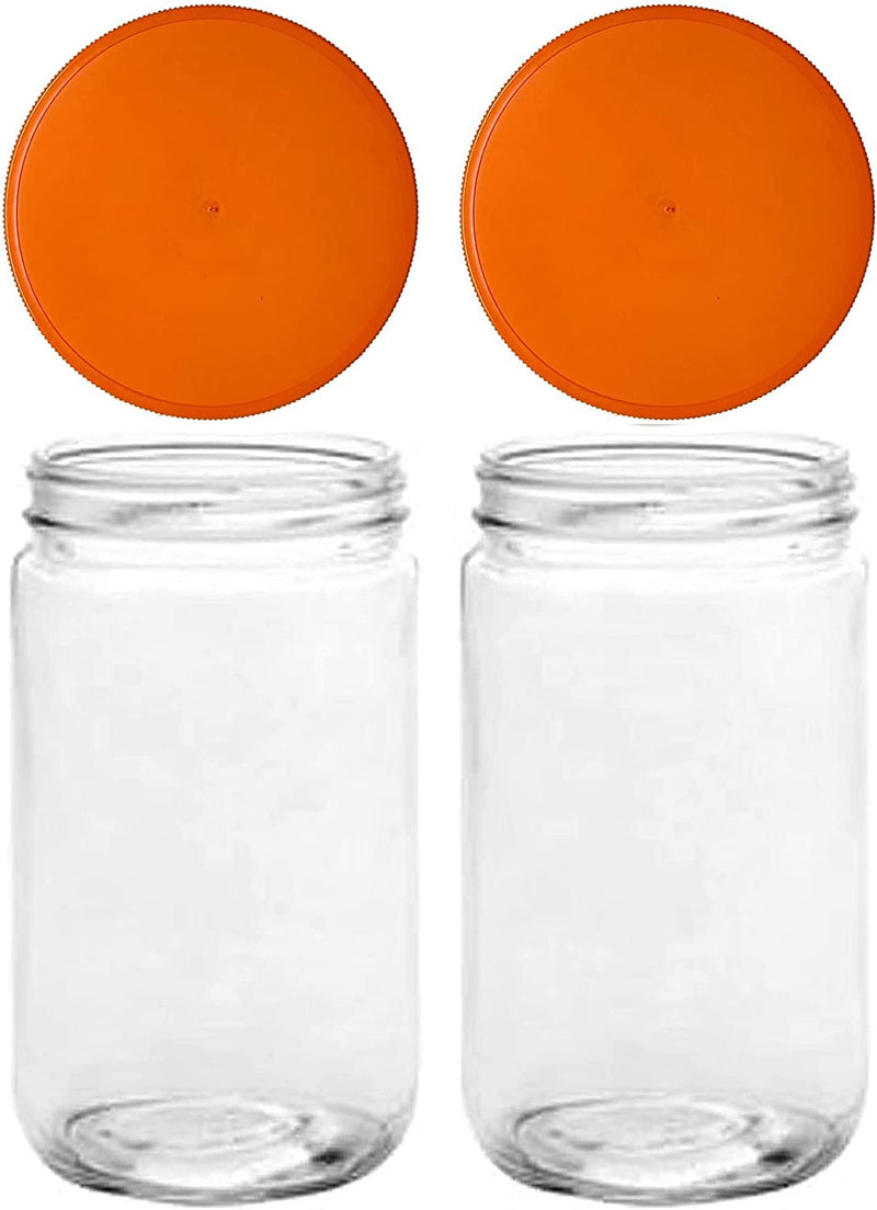 Jarming Collections Extra Wide Mouth Jars 32 Oz with Lids - Glass Storage Jar 32 Oz - with 2 (BPA Free) Plastic Storage Lids - Made in the USA Home & Garden > Decor > Decorative Jars JARMING COLLECTIONS 2 Orange Plastic Lids  