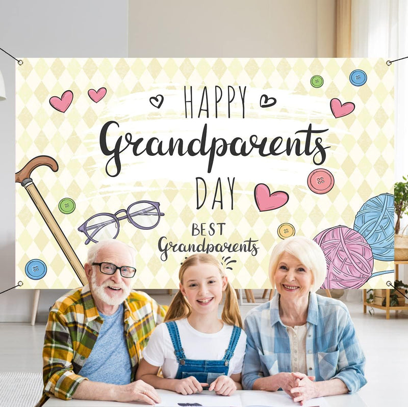Nepnuser Happy Grandparents Day Photo Booth Backdrop School Event Retirement Love Grandparents Party Decorations Grandpa Grandma Holiday Photo Wall Decor (5.9×3.6Ft)  Nepnuser   