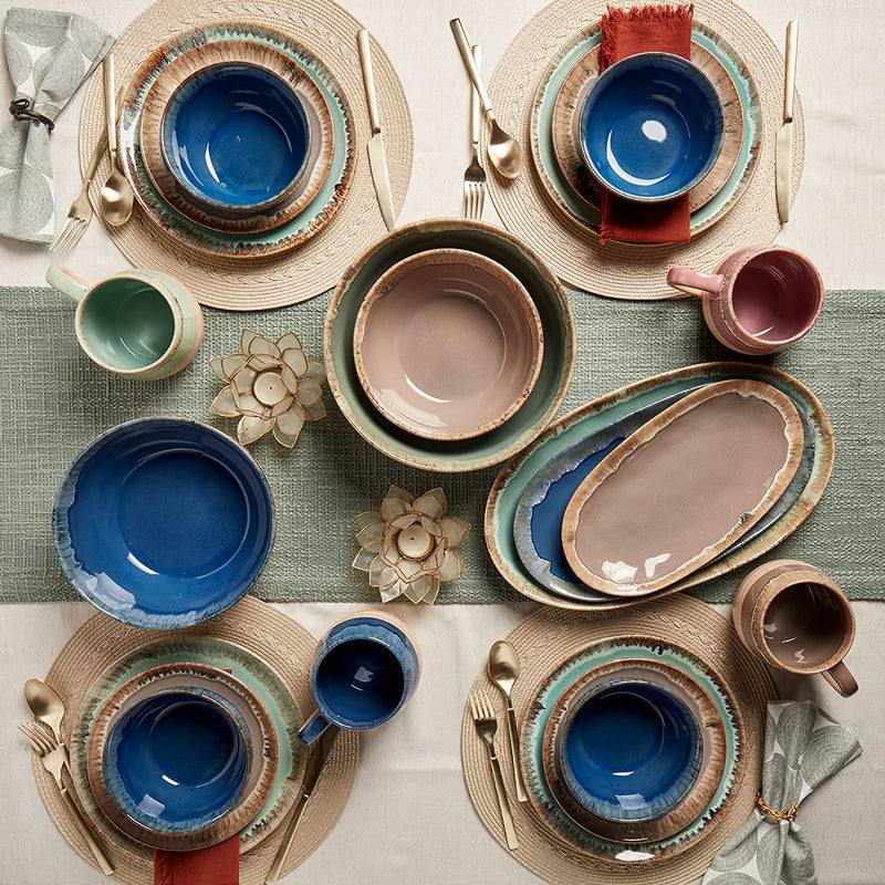 Tabletops Gallery Tuscan Reactive Glaze Stoneware- Dining Entertainment Plate Bowl Ceramic, 12 Piece Tuscan Dinnerware Set (Blue, Green, and Brown) Home & Garden > Kitchen & Dining > Tableware > Dinnerware Tabletops Gallery Timeless Designs Since 1983   