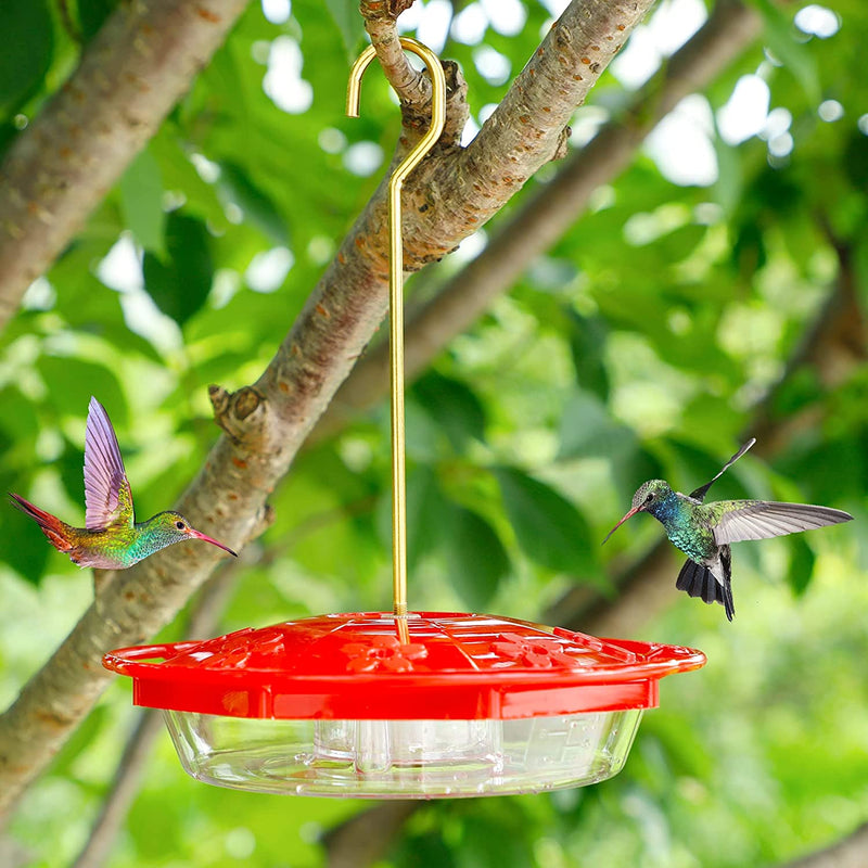 Juegoal 12 Oz Hanging Hummingbird Feeder, 2 Pack Outdoor Hummingbird Feeders with 8 Feeding Flower Ports, Bird Nectar Leak-Proof Saucer Feeders for Garden Yard Patio