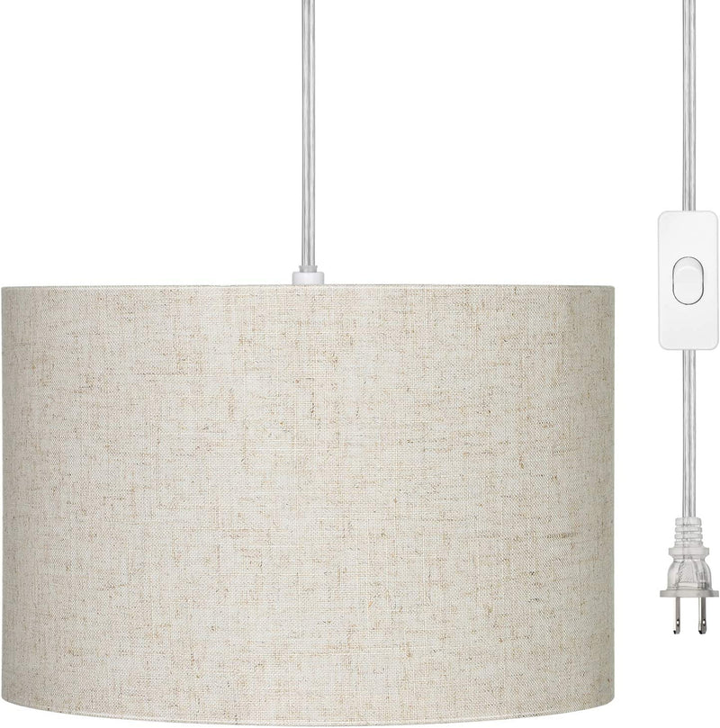 DEWENWILS Plug in Pendant Light, Hanging Light with 15Ft Clear Cord, On/Off Switch, Beige Linen Shade, Hanging Light Fixture for Bedroom, Kitchen, Living Room, Dining Table Home & Garden > Lighting > Lighting Fixtures DEWENWILS Beige  