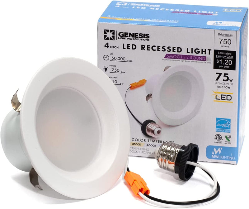 MW 4 Inch 5 Selectable Color Temperature LED Downlight Retrofit with Smooth Trim 1Pk, 2700/3000/3500/4000/5000K, Dimmable, 75W Incandescent Equal, 750LM, Energy Star (1 Pack) Home & Garden > Lighting > Flood & Spot Lights MW LIGHTING 1 PACK  