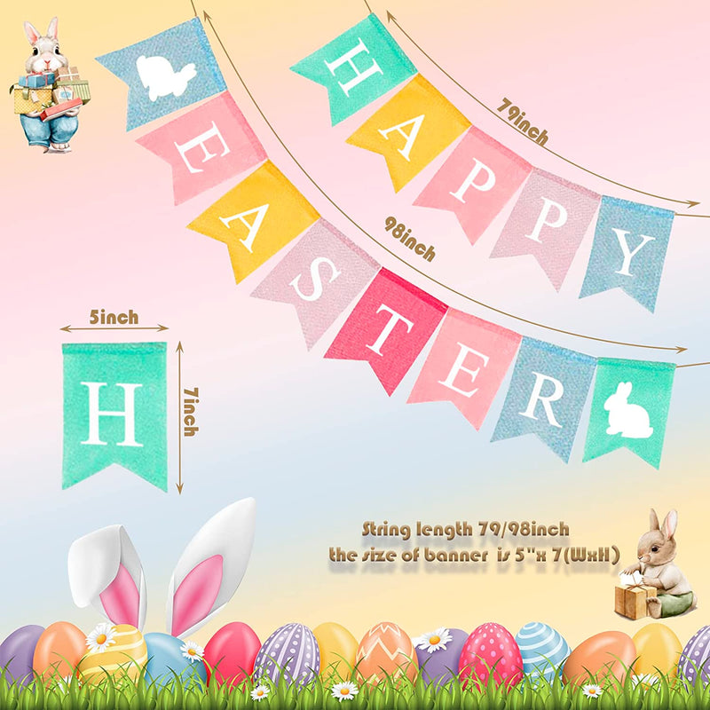 Happy Easter Banner Easter Chicken Egg Felt Happy Easter Bunny Banner Felt Easter Banner Garland for Easter Decorations, Spring Themed Party Favors Supplies, Happy Easter Day for Mantle Fireplace(2Pc) (Banner Easter Burlap) Home & Garden > Decor > Seasonal & Holiday Decorations Giga Gud   