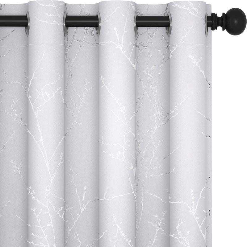 Deconovo Thermal Blackout Curtains for Bedroom and Living Room, 84 Inches Long, Light Blocking Drapes, 2 Panels with Tree Branches Design - 52W X 84L Inch, Beige, Set of 2 Panels Home & Garden > Decor > Window Treatments > Curtains & Drapes Deconovo Greyish White 52W x 108L Inch 
