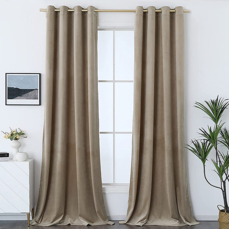 Timeper Burgundy Red Velvet Curtains for Theater - Home Décor Red Blackout Curtains Grommet Thermal Insulated Short Drapes for Studio / Master Bedroom, W52 X L63, 2 Panels Home & Garden > Decor > Window Treatments > Curtains & Drapes Timeper Taupe W52 x L84 
