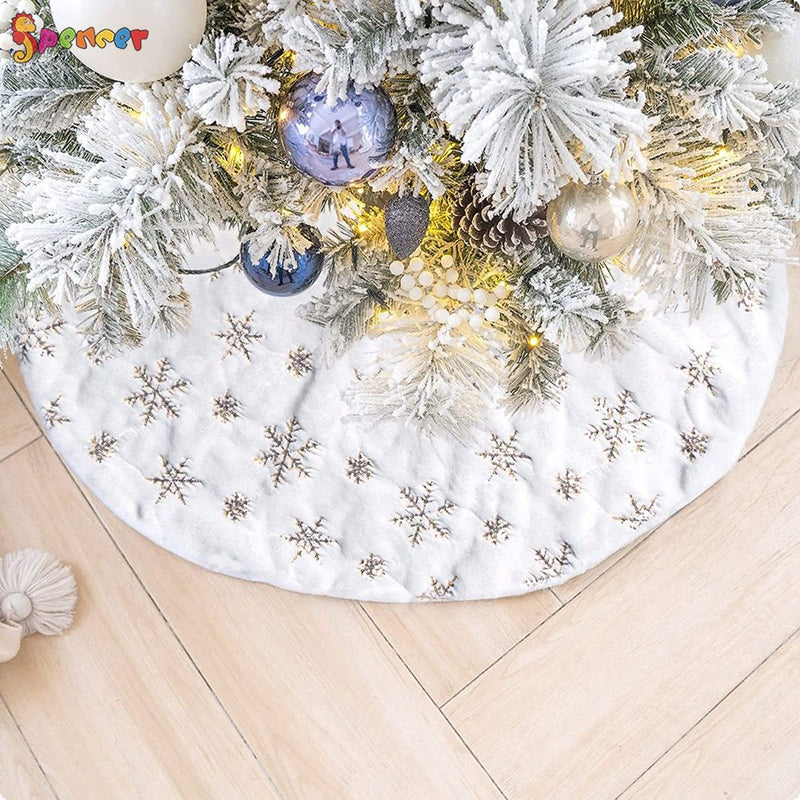 Spencer 35 Inches Snowflake Christmas Tree Skirt White Plush Xmas Tree Skirts Rug for Holiday Party Christmas Decorations Ornaments (Gold) Home & Garden > Decor > Seasonal & Holiday Decorations > Christmas Tree Skirts Spencer   