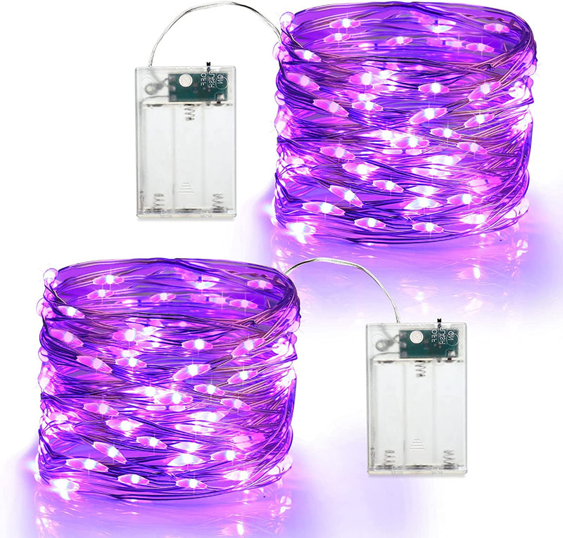 Brizlabs Orange Halloween Lights, 19.47Ft 60 LED Orange Fairy Lights String, 2 Modes Battery Halloween String Lights, Indoor Silver Wire Twinkle Lights for Halloween Themed Party Carnival Decorations  BrizLabs Purple  