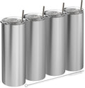 Earth Drinkware Stainless Steel Skinny Tumbler Set, 20 Oz (4 Pack) - Vacuum Insulated Coffee Tumblers with Lids and Straws - BPA Free - Travel Mugs, Keep Hot and Cold - Black Home & Garden > Kitchen & Dining > Tableware > Drinkware Earth Drinkware Silver - 4 Pack  