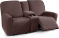 Recliner Loveseat Cover with Middle Console Sofa Slipcover, Stretch Reclining Sofa Covers for 2 Seat Reclining Couch, Jacquard Pattern Soft Loveseat Slipcover Furniture Protector, Black Home & Garden > Decor > Chair & Sofa Cushions TAOCOCO Chocolate 2 Seat 