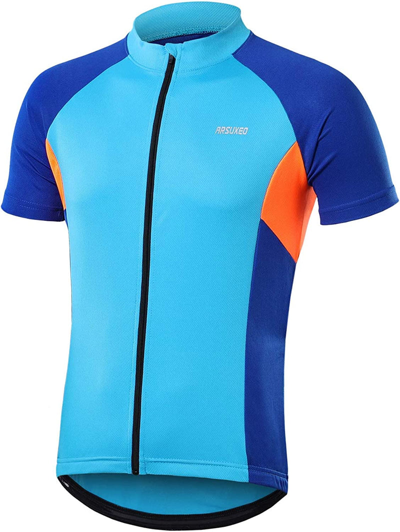 ARSUXEO Men'S Short Sleeves Cycling Jersey Bicycle MTB Bike Shirt Zipper Pocket 655 Sporting Goods > Outdoor Recreation > Cycling > Cycling Apparel & Accessories ARSUXEO Blue Small 