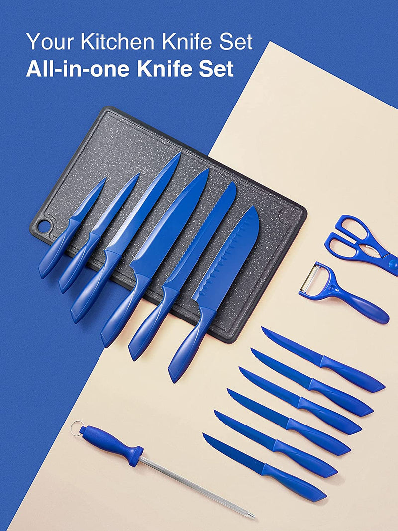 Knife Set, No Rust 16 Pieces Knives Set , Knife Block Set with Easy Clean Acrylic Stand, Super Sharp Kitchen Knife Set with a Vegetable Peeler, Blue Home & Garden > Kitchen & Dining > Kitchen Tools & Utensils > Kitchen Knives KDIK   