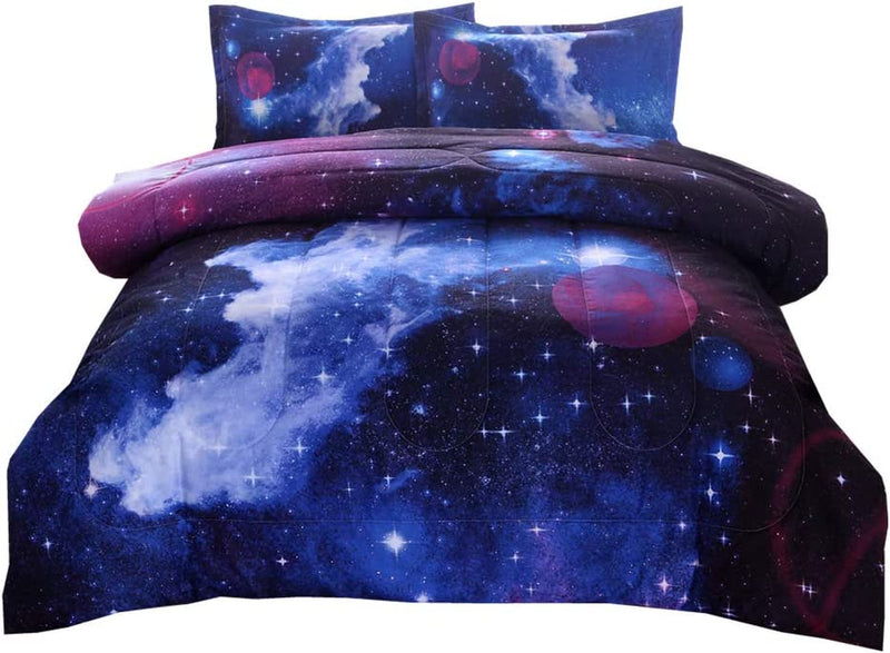 NTBED Galaxy Comforter Set Full Size with 2 Matching Pillow Shams Sky Oil Printing Outer Space Bedding Sets for Teens Boys Girls Home & Garden > Linens & Bedding > Bedding NTBED Purple Full 
