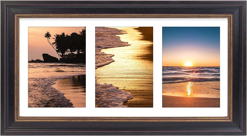 Golden State Art, 12X16 Collage Picture Frame - White Mat for 4-5X7 Photos - Real Glass - Landscape/Portrait Wall Display - Home Decor - Gift for Families, Students, Friends - Black Trim Gold Home & Garden > Decor > Picture Frames Golden State Art Black/Burgundy & Gold Trim Three 4x6 Openings 