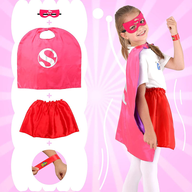 Kuaima Superhero Capes and Masks for Girls - Kids Halloween Cosplay Dress up Costumes with Skirt and Wristbands for Girls Birthday Party Gifts