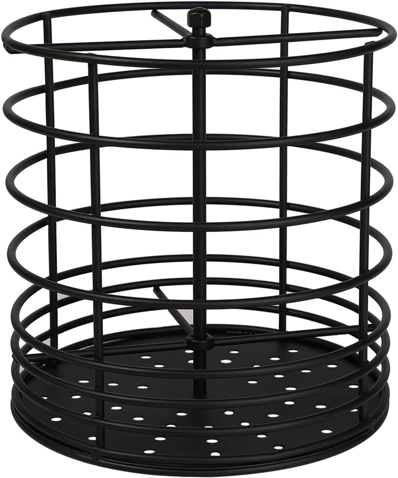 Koluti 360° Rotating Kitchen Utensil Holder Organizer, 7.2" X 7" Extra Large round Cooking Tool Storage Caddy, Weighted Base with Drain Hole, Wire Metal Flatware Crock for Countertop, Paint Black Home & Garden > Kitchen & Dining > Kitchen Tools & Utensils KOLUTI Paint black  