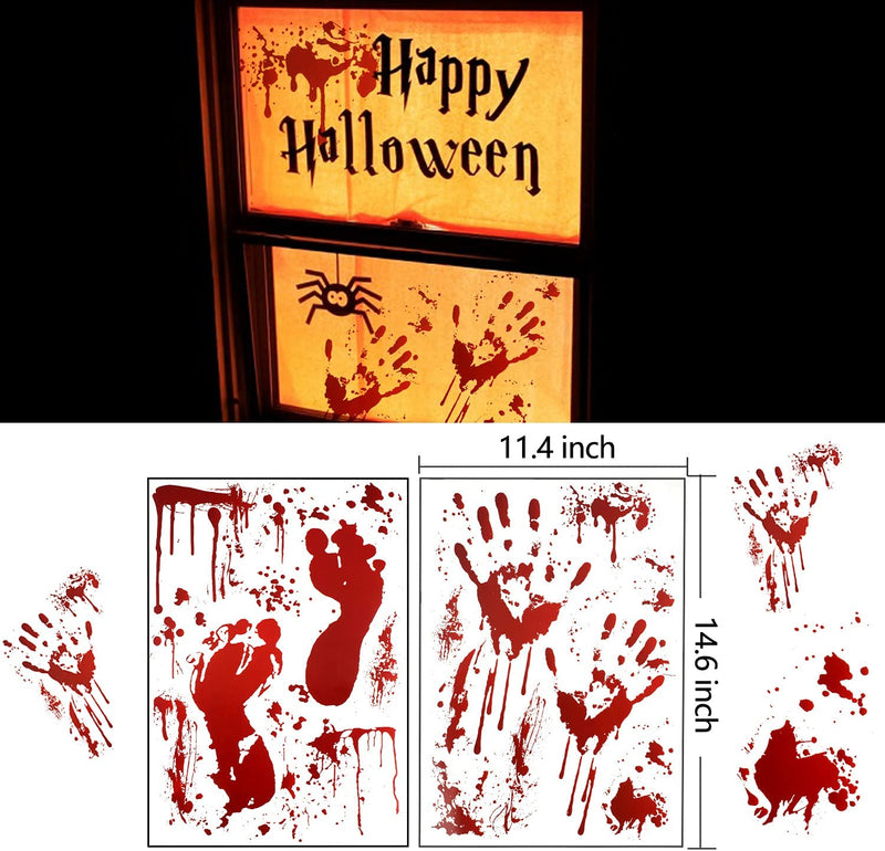 159 PCS Halloween Decorations, 8 Sheets Terror Bloody Handprint Footprint Window Stickers, 8 Sheets Tattoo Stickers, Halloween Party Indoor/Outdoor Decoration,Spooky Wall Decal and Floor Stickers  DOGODE   