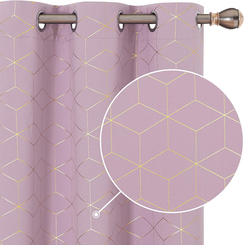 Deconovo Blackout Curtains Gold Diamond Foil Print Black, 52W X 84L Inch, Thermal Insulated Room Darkening Sun Blocking Grommet Curtain Panels for Living Room Set of 2 Home & Garden > Decor > Window Treatments > Curtains & Drapes Deconovo Lavender 42W x 63L Inch 